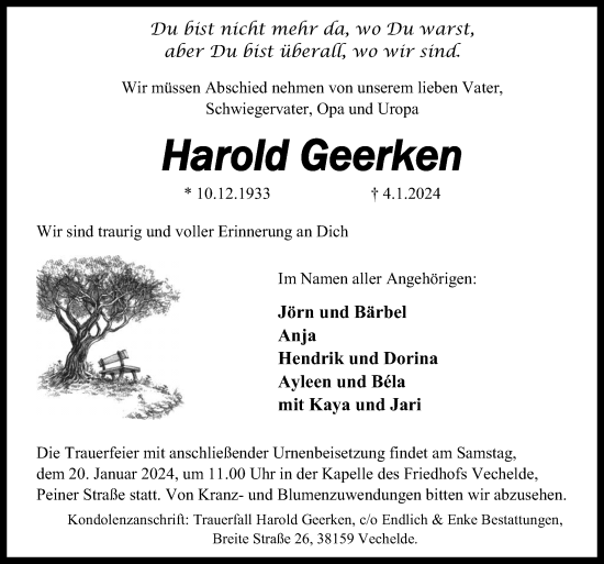 Traueranzeige von Harold Geerken von DK Medien GmbH & Co. KG