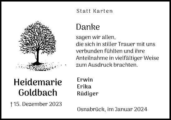Traueranzeige von Heidemarie Goldbach von Neue Osnabrücker Zeitung GmbH & Co. KG