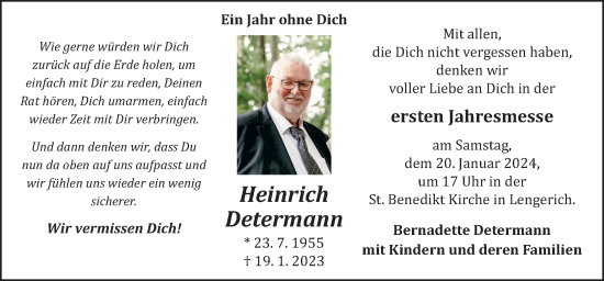 Traueranzeige von Heinrich Determann von Neue Osnabrücker Zeitung GmbH & Co. KG