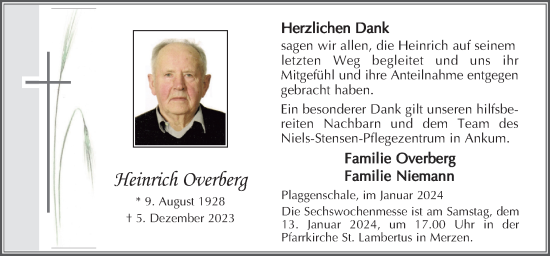 Traueranzeige von Heinrich Overberg von Neue Osnabrücker Zeitung GmbH & Co. KG