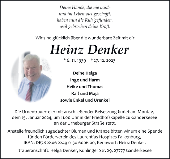 Traueranzeige von Heinz Denker von DK Medien GmbH & Co. KG
