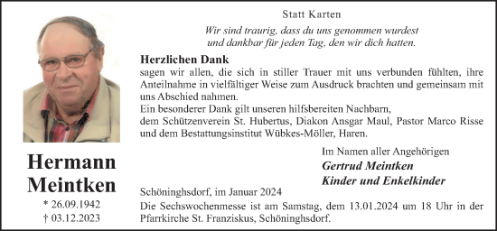Traueranzeige von Hermann Meintken von Neue Osnabrücker Zeitung GmbH & Co. KG