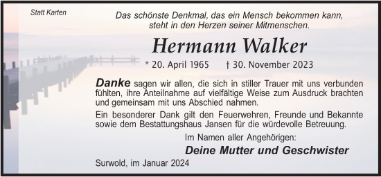 Traueranzeige von Hermann Walker von Neue Osnabrücker Zeitung GmbH & Co. KG