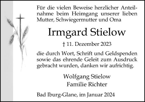 Traueranzeige von Irmgard Stielow von Neue Osnabrücker Zeitung GmbH & Co. KG