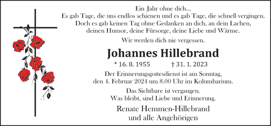 Traueranzeige von Johannes Hillebrand von Neue Osnabrücker Zeitung GmbH & Co. KG