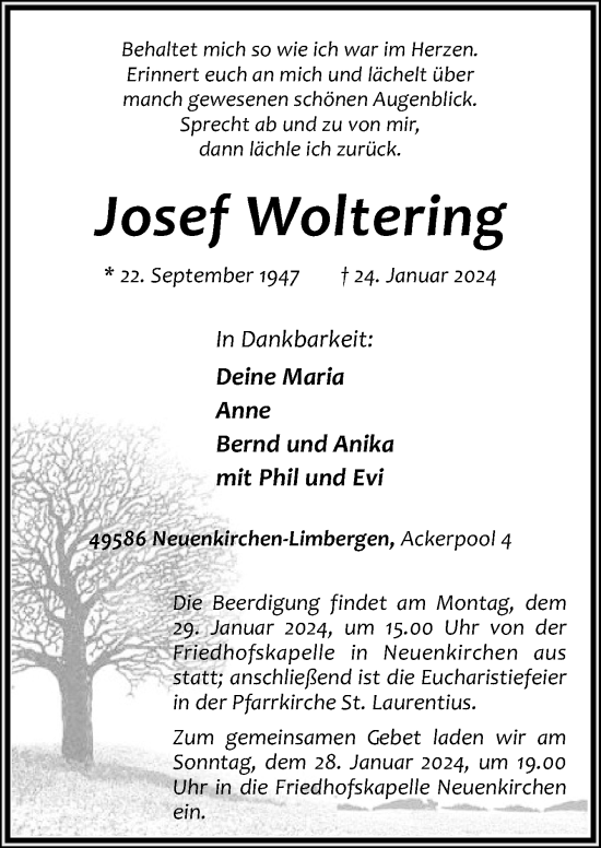 Traueranzeige von Josef Woltering von Neue Osnabrücker Zeitung GmbH & Co. KG