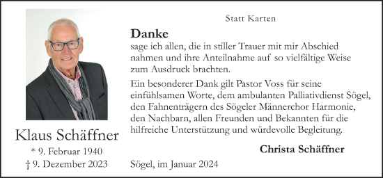 Traueranzeige von Klaus Schäffner von Neue Osnabrücker Zeitung GmbH & Co. KG