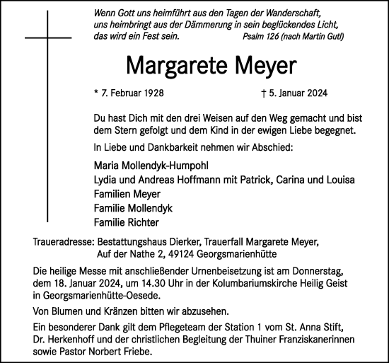 Traueranzeige von Margarete Meyer von Neue Osnabrücker Zeitung GmbH & Co. KG
