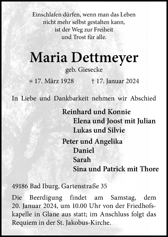 Traueranzeige von Maria Dettmeyer von Neue Osnabrücker Zeitung GmbH & Co. KG