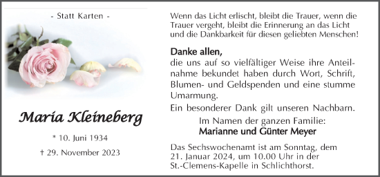 Traueranzeige von Maria Kleineberg von Neue Osnabrücker Zeitung GmbH & Co. KG