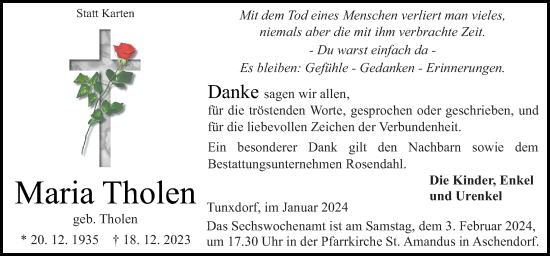 Traueranzeige von Maria Tholen von Neue Osnabrücker Zeitung GmbH & Co. KG