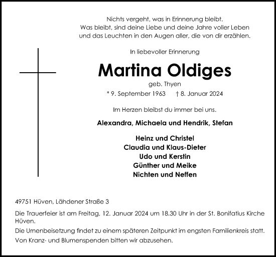 Traueranzeige von Martina Oldiges von Neue Osnabrücker Zeitung GmbH & Co. KG