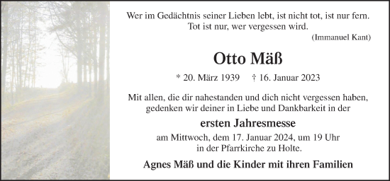 Traueranzeige von Otto Mäß von Neue Osnabrücker Zeitung GmbH & Co. KG