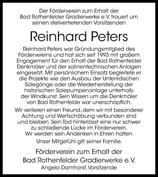 Traueranzeige von Reinhard Peters von Neue Osnabrücker Zeitung GmbH & Co. KG