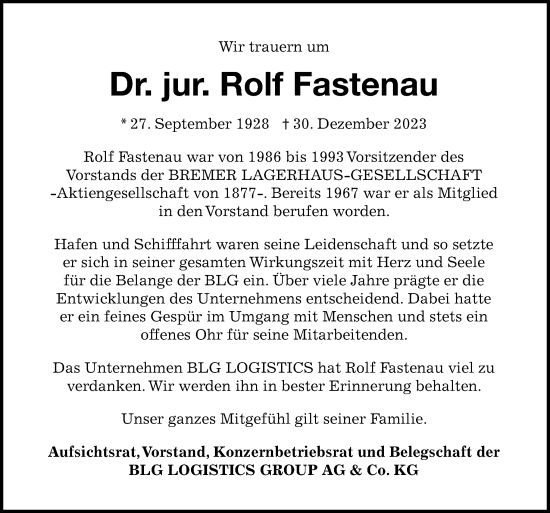 Traueranzeige von Rolf Fastenau von DK Medien GmbH & Co. KG