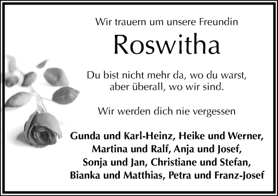 Traueranzeige von Roswitha  von Neue Osnabrücker Zeitung GmbH & Co. KG
