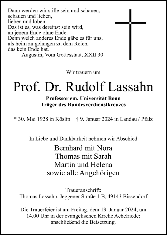 Traueranzeige von Rudolf Lassahn von Neue Osnabrücker Zeitung GmbH & Co. KG