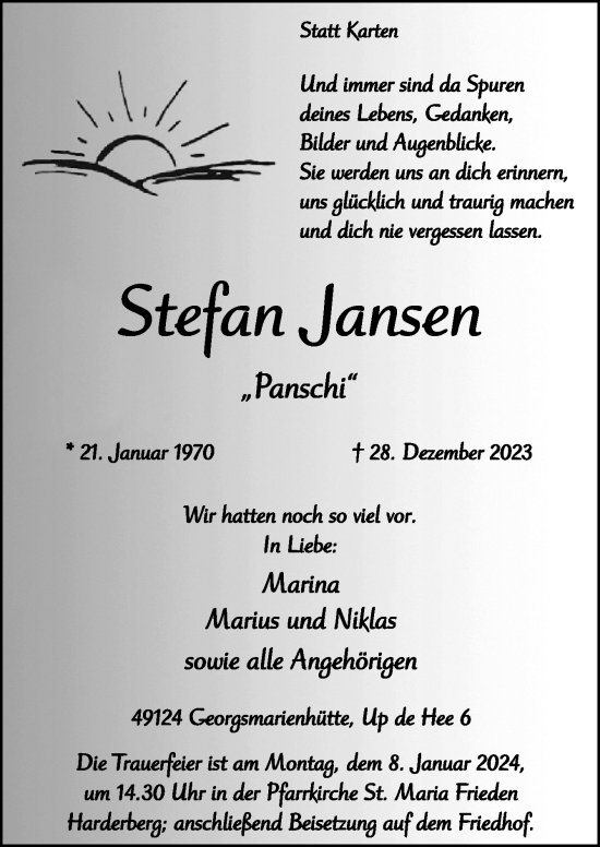 Traueranzeigen Von Stefan Jansen Noz Trauerportal