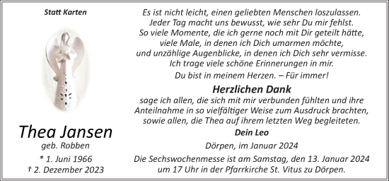 Traueranzeige von Thea Jansen von Neue Osnabrücker Zeitung GmbH & Co. KG