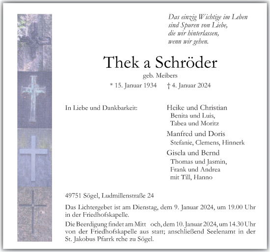 Traueranzeige von Thekla Schröder von Neue Osnabrücker Zeitung GmbH & Co. KG