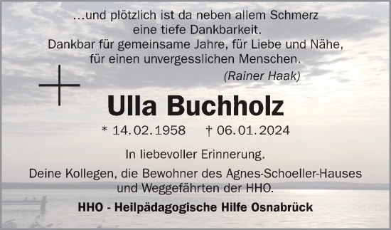 Traueranzeige von Ulla Buchholz von Neue Osnabrücker Zeitung GmbH & Co. KG