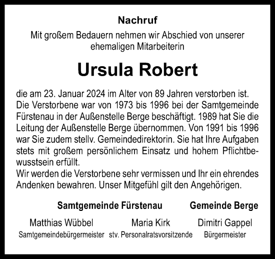 Traueranzeige von Ursula Robert von Neue Osnabrücker Zeitung GmbH & Co. KG