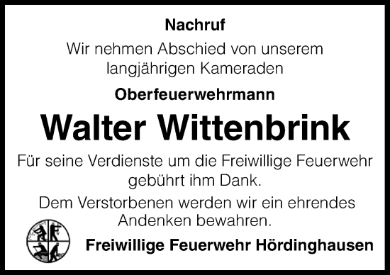 Traueranzeige von Walter Wittenbrink von Neue Osnabrücker Zeitung GmbH & Co. KG