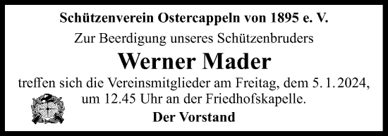 Traueranzeige von Werner Mader von Neue Osnabrücker Zeitung GmbH & Co. KG