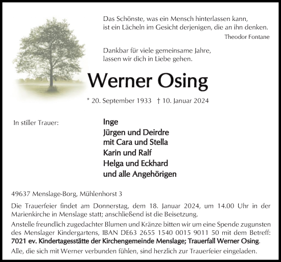 Traueranzeige von Werner Osing von Neue Osnabrücker Zeitung GmbH & Co. KG