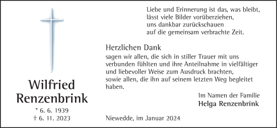 Traueranzeige von Wilfried Renzenbrink von Neue Osnabrücker Zeitung GmbH & Co. KG