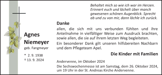 Traueranzeige von Agnes Niemeyer von Neue Osnabrücker Zeitung GmbH & Co. KG