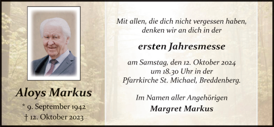 Traueranzeige von Aloys Markus von Neue Osnabrücker Zeitung GmbH & Co. KG