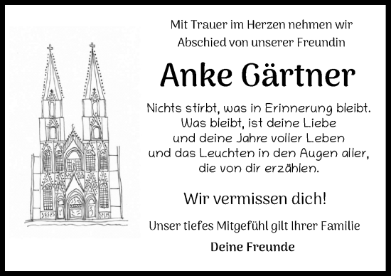 Traueranzeige von Anke Gärtner von Neue Osnabrücker Zeitung GmbH & Co. KG