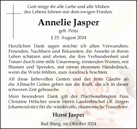 Traueranzeige von Annelie Jasper von Neue Osnabrücker Zeitung GmbH & Co. KG