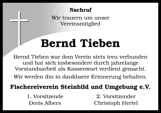 Traueranzeige von Bernd Tieben von Neue Osnabrücker Zeitung GmbH & Co. KG