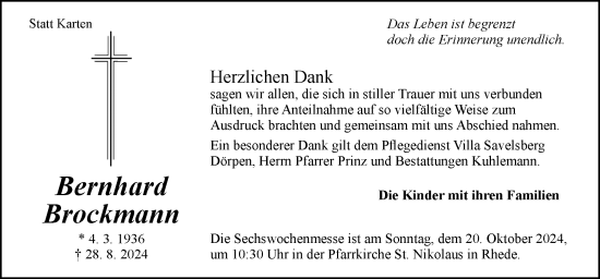 Traueranzeige von Bernhard Brockmann von Neue Osnabrücker Zeitung GmbH & Co. KG