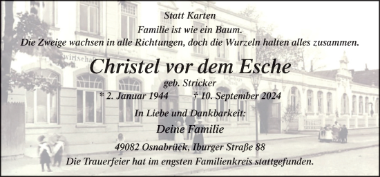 Traueranzeige von Christel vor dem Esche von Neue Osnabrücker Zeitung GmbH & Co. KG