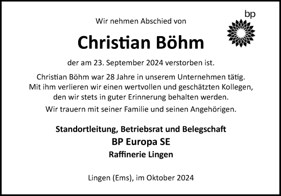 Traueranzeige von Christian Böhm von Neue Osnabrücker Zeitung GmbH & Co. KG