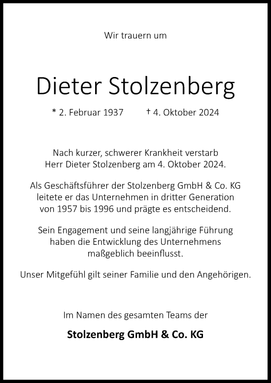 Traueranzeige von Dieter Stolzenberg von Neue Osnabrücker Zeitung GmbH & Co. KG