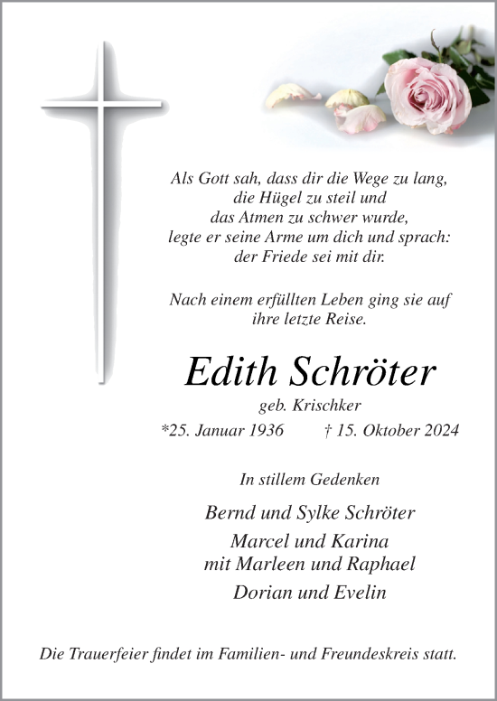 Traueranzeige von Edith Schröter von Neue Osnabrücker Zeitung GmbH & Co. KG