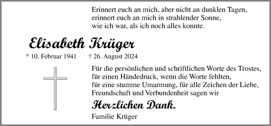 Traueranzeige von Elisabeth Krüger von Neue Osnabrücker Zeitung GmbH & Co. KG