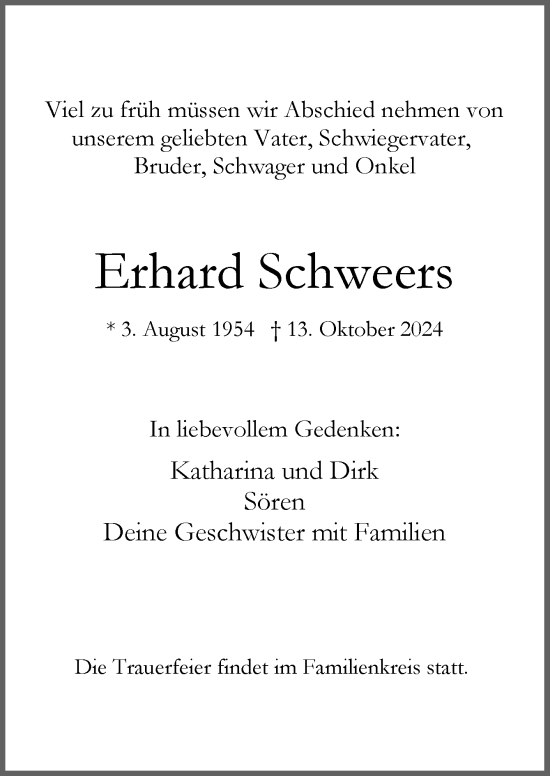 Traueranzeige von Erhard Schweers von Neue Osnabrücker Zeitung GmbH & Co. KG