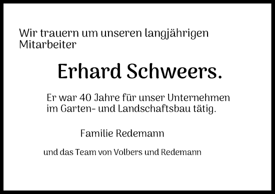 Traueranzeige von Erhard Schweers von Neue Osnabrücker Zeitung GmbH & Co. KG