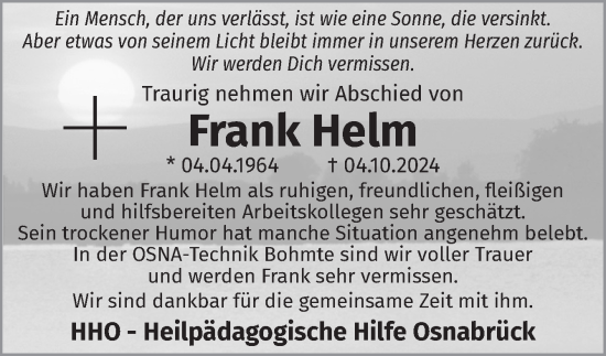 Traueranzeige von Frank Helm von Neue Osnabrücker Zeitung GmbH & Co. KG