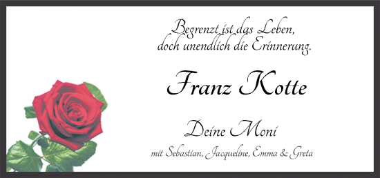 Traueranzeige von Franz Kotte von Neue Osnabrücker Zeitung GmbH & Co. KG