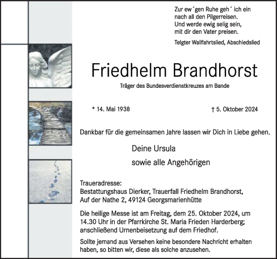 Traueranzeige von Frriedhelm Brandhorst von Neue Osnabrücker Zeitung GmbH & Co. KG