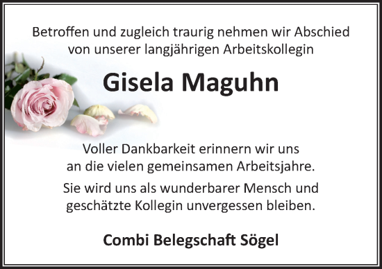 Traueranzeige von Gisela Maguhn von Neue Osnabrücker Zeitung GmbH & Co. KG