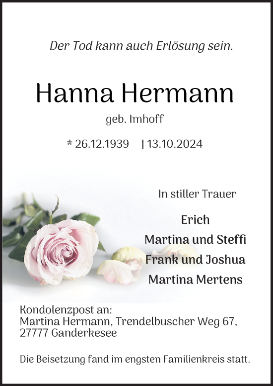 Traueranzeige von Hanna Hermann von DK Medien GmbH & Co. KG