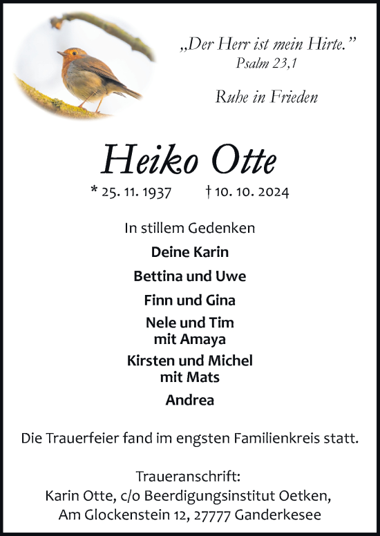 Traueranzeige von Heiko Otte von DK Medien GmbH & Co. KG