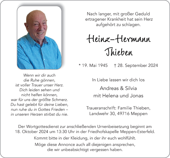 Traueranzeige von Heinz-Hermann Thieben von Neue Osnabrücker Zeitung GmbH & Co. KG